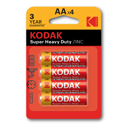 Kodak ZINC სუპერ გამძლე AA ზომის ელემენტი - 4 ცალი  